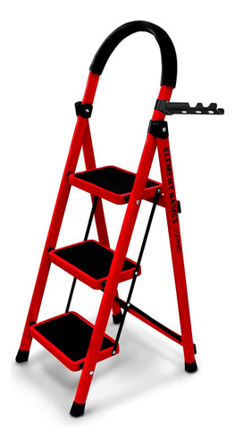 Escalera De Acero Tubular Tipo Tijera Plegable 3 Escalones Color Rojo Element Resource ER-3E