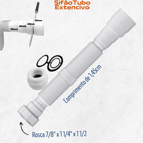Sifão Sanfonado 145cm Conexão Pia Cuba Extensão Universal