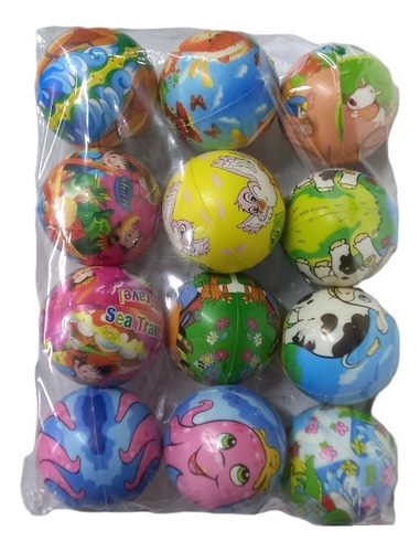 Pack 12 Mini Pelotas Suaves Diseño Animales Colores