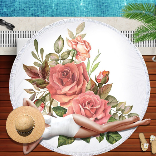 (j)toalla De Playa Redonda Botanical Tassel Print 150x150cm
