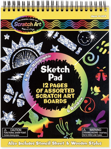 Melissa  Doug Scratch Art Sketch Pad Con 12 Tablas De Rasca