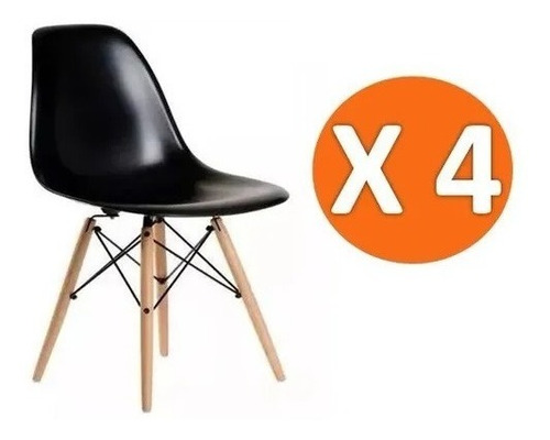 Pack 4 Silla Eames Clasica Negro Comedor - Terraza  / C & S 