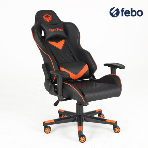 Silla de escritorio Meetion CHR14 MT-CHR14 gamer ergonómica negra y naranja con tapizado de cuero sintético