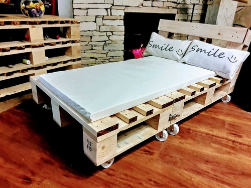 Camastro Pallet 2 Módulos Sillon + Mesa Con Ruedas Rustyco N