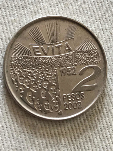 Moneda Evita 2 Pesos Año 2002