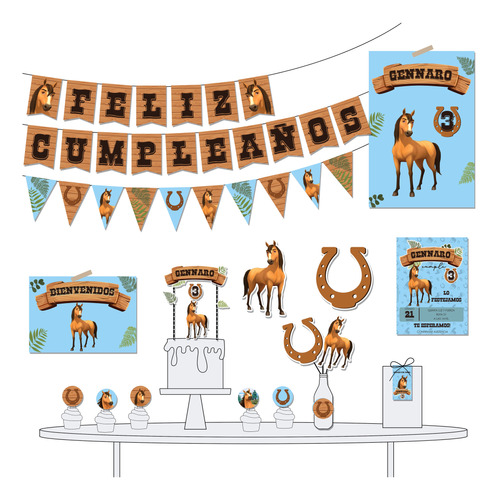 Kit Deco Cumple Imprimible Personalizado Caballo Spirit