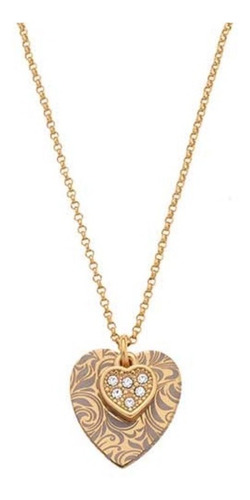 Collar Con Doble Corazon En Baño De Oro Y Cristales Nice