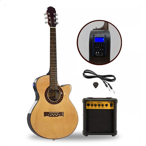Guitarra Acustica Premium Amplificador Cable Pua Funda Combo