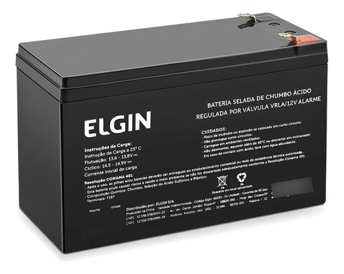 Bateria Selada Elgin Vrla 12v 7a Alarme E Cerca Elétrica