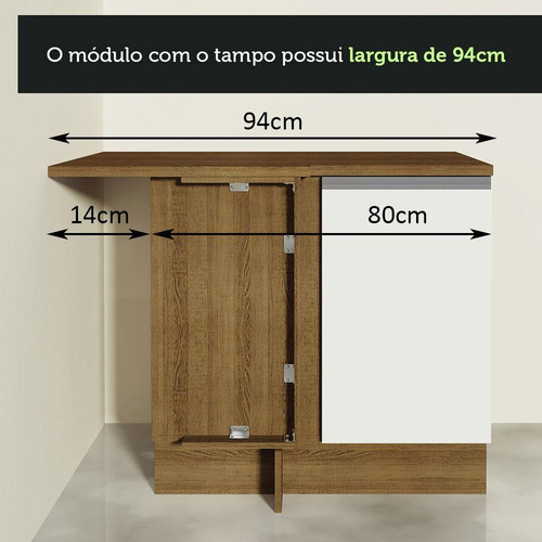 Balcão De Canto Madesa Glamy 1 Porta - Rustic/branco