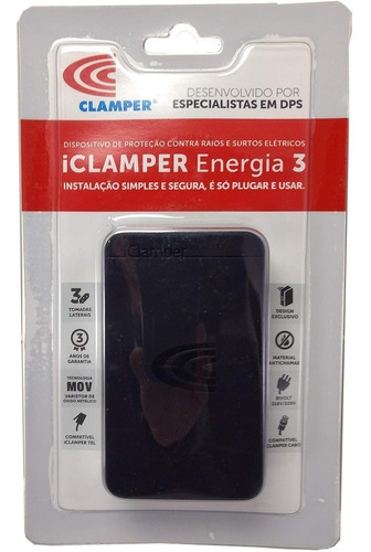Protetor Contra Raios Iclamper Energia 3 Preto 3 Tomadas