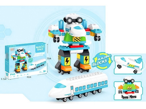 Set De Construccion Bloques Tren Y Robot 71 Piezas Niños