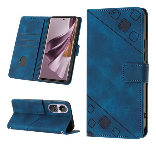 Funda tipo cartera con tapa en relieve para Oppo Reno 10/ren, color azul