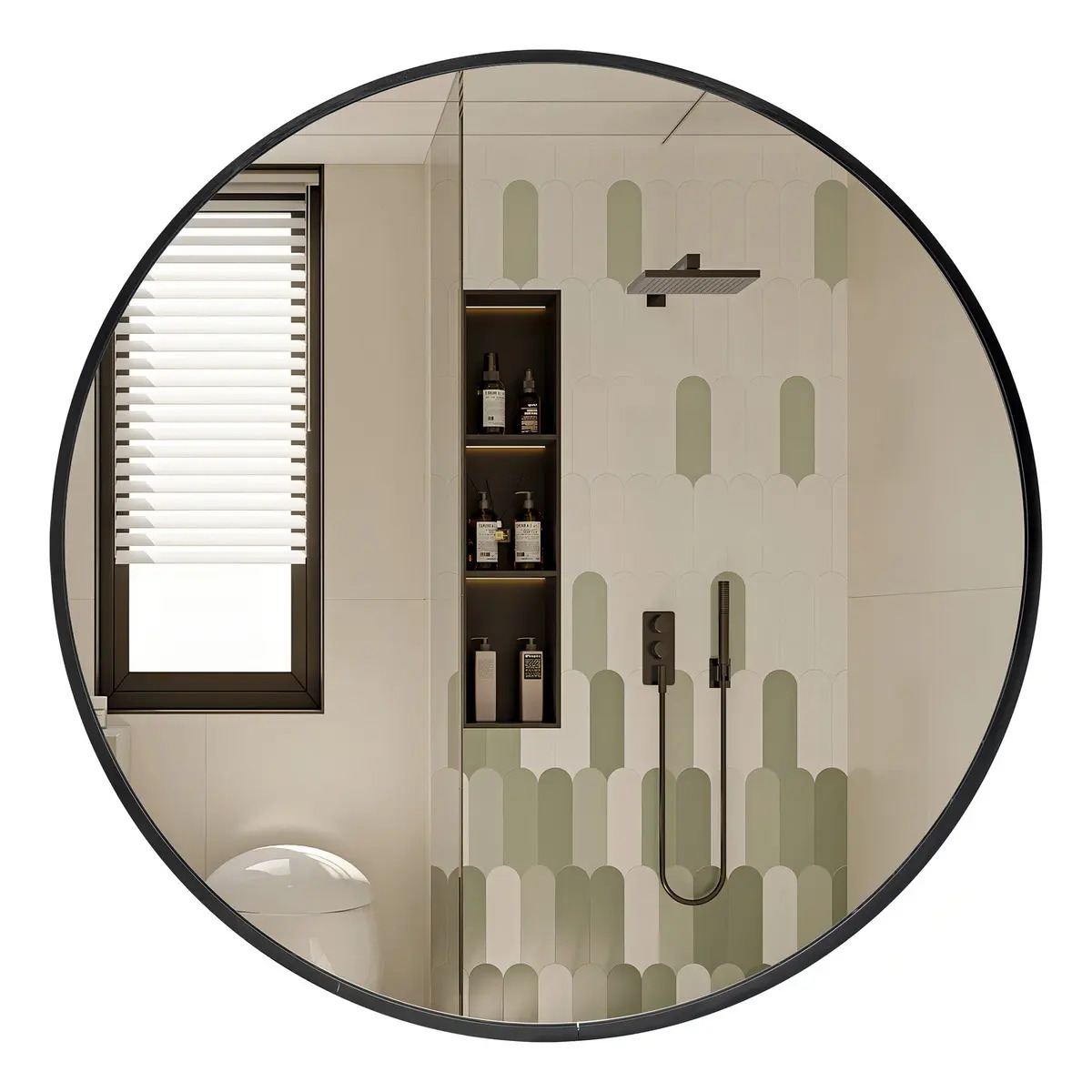 Conguiliao Espejo Baño Redondo Moderno 70cm, Espejo De Pared Marco Negro