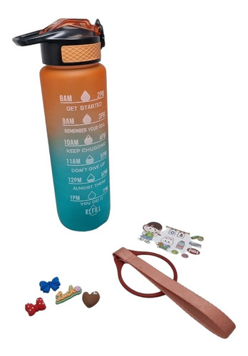 Termo Botella Motivacional 1 Litro Agua Pitillo Stickers