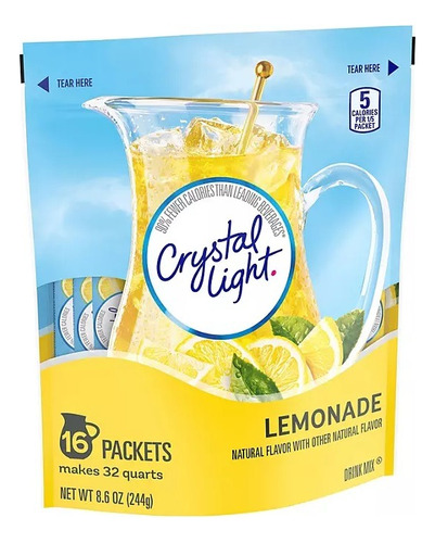 Crystal Light 16 Pack Para 1.89l (2 Quarts) Sabor Lemonade