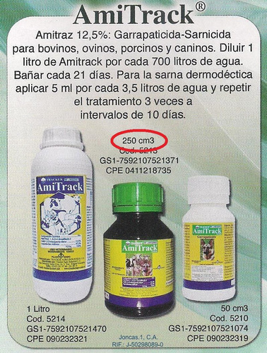 Amitrack® Amitraz (garrapaticida-sarnicida) 250ml Pack 12und