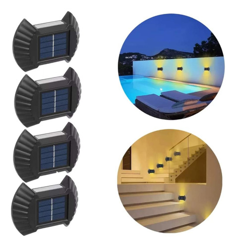 Kit 4 Luces Solares Patio Y Jardín Para Escaleras Y Muros