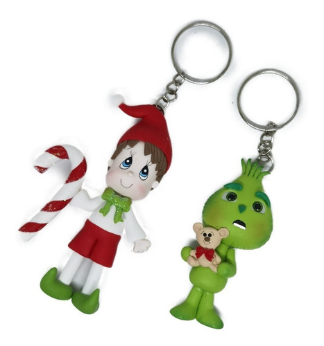 Llavero De Grinch Y Duende Caramelo Navidad De Pasta Lv21 Color Plateado