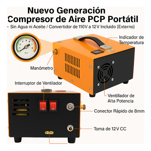 Compresor De Aire 4500psi Portátil Multifunción 12v Pcp 300w