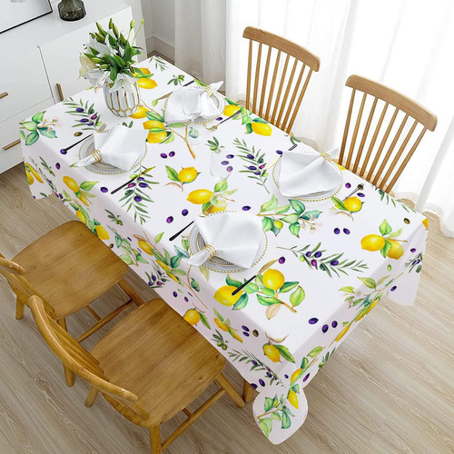 Mantel Rectangular De Limón Con Acuarela De Verano Para Coci
