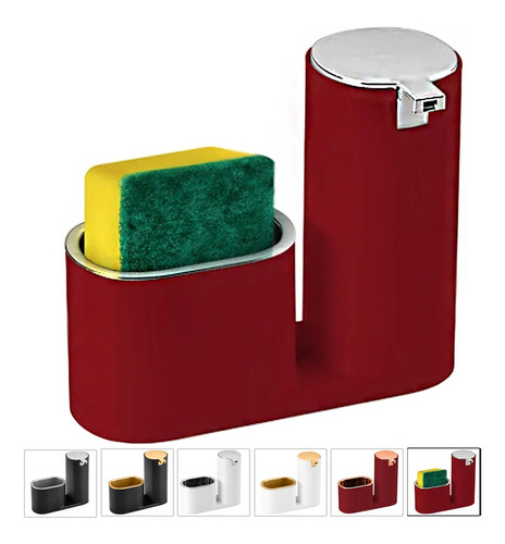 Dispenser Detergente Suporte Bucha Multiuso Vermelho/prata
