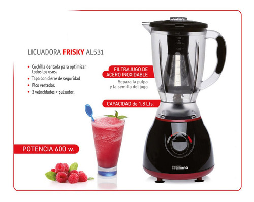 Licuadora Con Filtra Jugo 1,8 Lts Color Negro