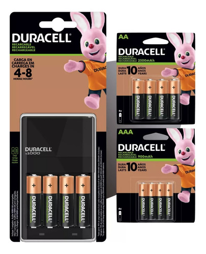 Cargador Duracell Cef1+8 Pilas Aa Recargables 2500mah +4 Aaa