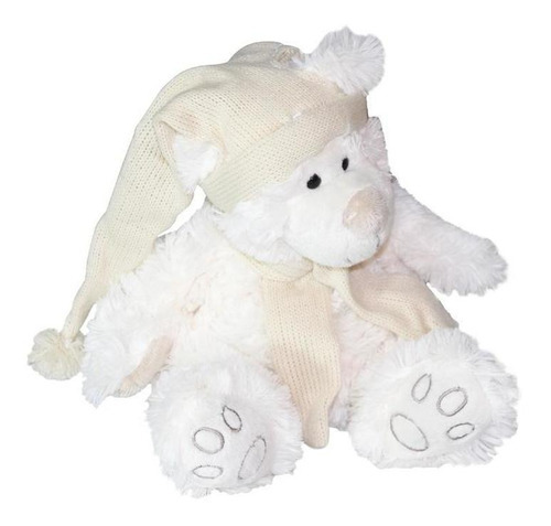 Urso Branco Com Gorro E Roupa De Tricô 22x17x19cm