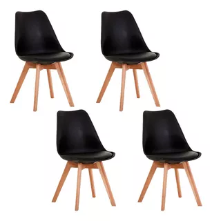 Set 4 Sillas Comedor Tulip Moderna Minimalista Acolchonada Estructura De La Silla Marrón Claro Asiento Negro Diseño De La Tela Acolchonado