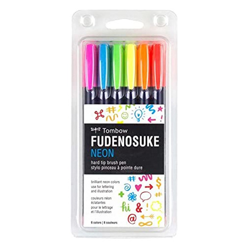 Tombow 56437 Fudenosuke Neon Brush Pen, Paquete De 6. Rotula