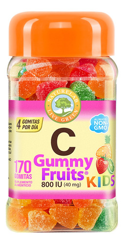 C, Gummy Fruits, Kids, Naturelad Sabor pina, naranja, fresa,limon