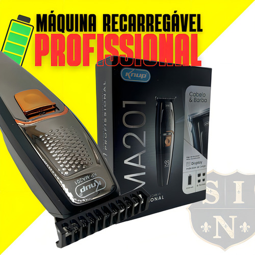 Máquina De Corte Cabelo Barbear Profissional Sem Fio Cor Preto 127/220V