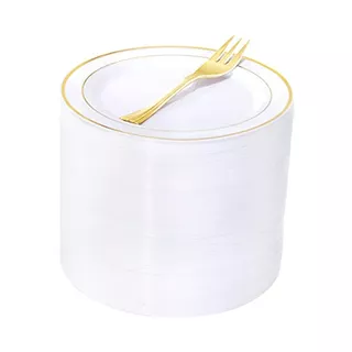 120 Pcs Gold Plastic Dessert Plates, 6.5 Inch Disposabl...