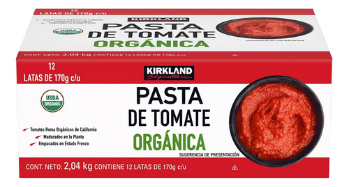 Pasta De Tomate Organica Kirkland 12 Pzs De 170g C/u