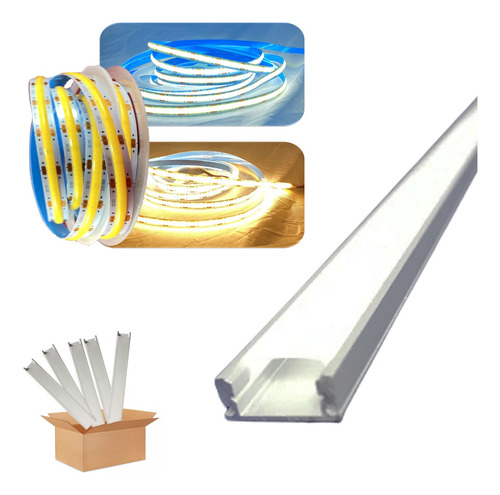 Pack 5 Pz Perfil Aluminio Sobreponer De 1mt Con Tira Led 