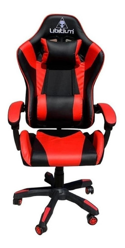 Imagen 1 de 1 de Silla de escritorio Libitium Gamer gamer ergonómica negra y roja con tapizado de cuero sintético