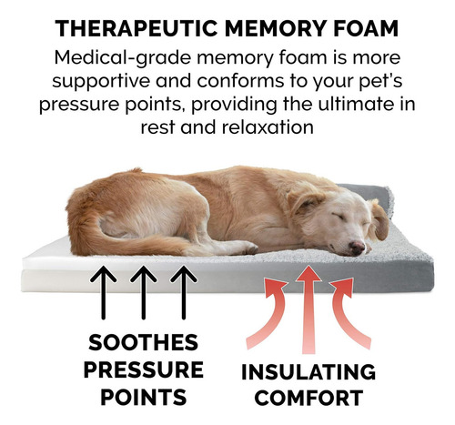 Cama De Espuma Con Memoria Para Perros Grandes 101x81 Cm Con Almohadones Removibles Y Funda Lavable, Para Perros De Hasta 95 Libras - Dos Tonos De Felpa De Piel Sintética Y Gamuza En Forma De L - Gris