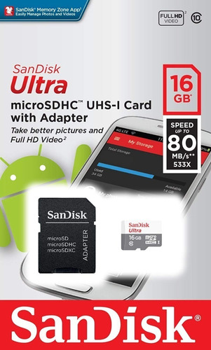 Imagen 1 de 3 de Memoria Micro Sd Sandisk 16 Gb Clase 10 Originales Chacao