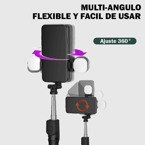 Imagen 4 de 10 de Palo Selfie Doble Luz Gimbal Control Bluetooth Tripode Usb