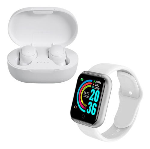 Combo Smartwatch D20 Y68 + Auricular Inalambrico A6s Blanco