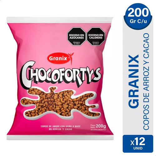 Cereal Granix Chocofortys Chocolate Copos Arroz Crocante X12