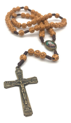 Teço católico religioso Padre Pio Contas Em Madeira Mostarda Cor Laranja