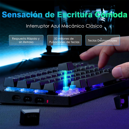 Imagen 4 de 7 de Teclado Mecanico Inalambrico 60% Bluethooth Recargable, Rgb