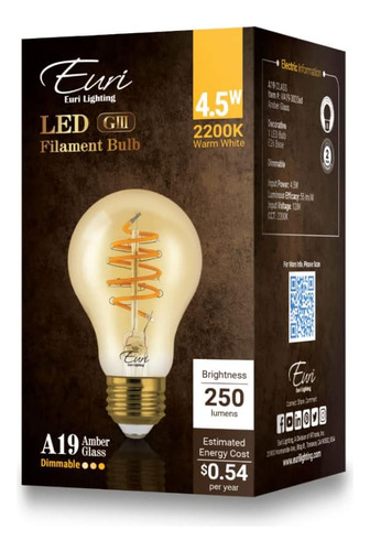 Filamento De Led A19 Led Decorativo, De Iluminación De 45w,