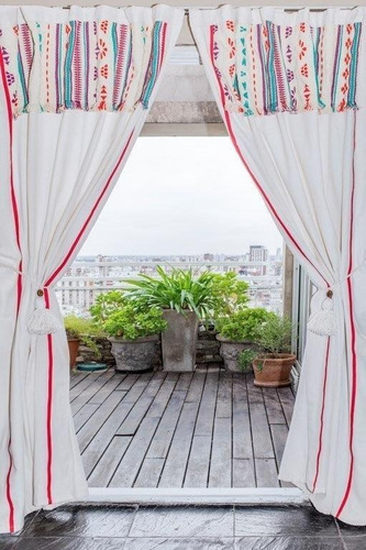 Imagen 2 de 7 de Cortinas Rusticas Ambiente Faldon +borlas +almohadones Wichi