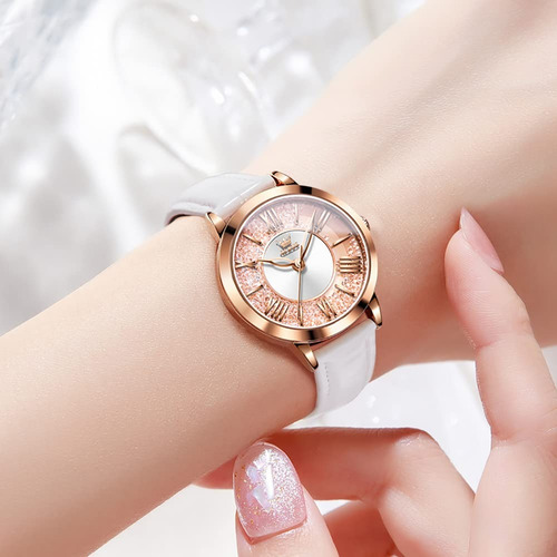 Reloj Olevs/5539 Dorado Para Mujer Con Correa De Cuero Blanco Dorado/rosa Rosa