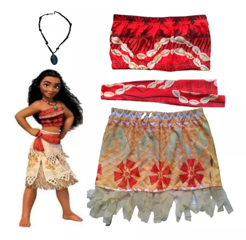 Fantasia Moana Infantil Menina Com Colar