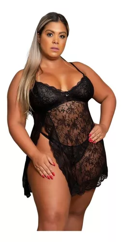 Camisola Plus Size Lingerie Rendada Sexy Sensual C/ Calcinha