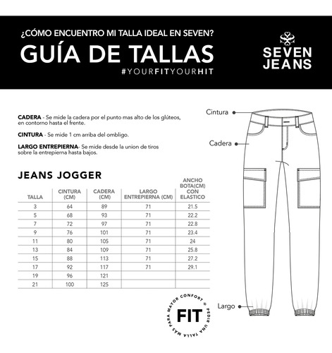 Pantalon Jogger Cargo Mujer Push Up Seven Jeans 0016ngro
